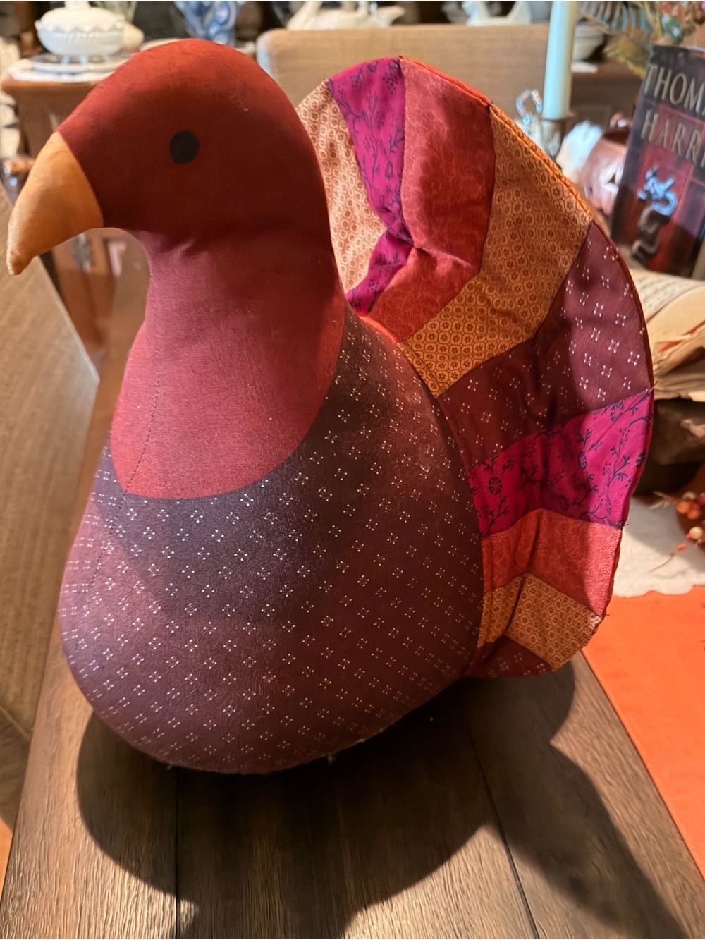 Handcrafted Fabric Turkey Accent Pillow - Multicolor